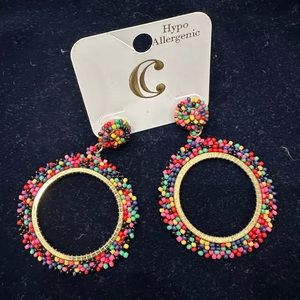 Multicolored Small Beaded Pierced Earrings